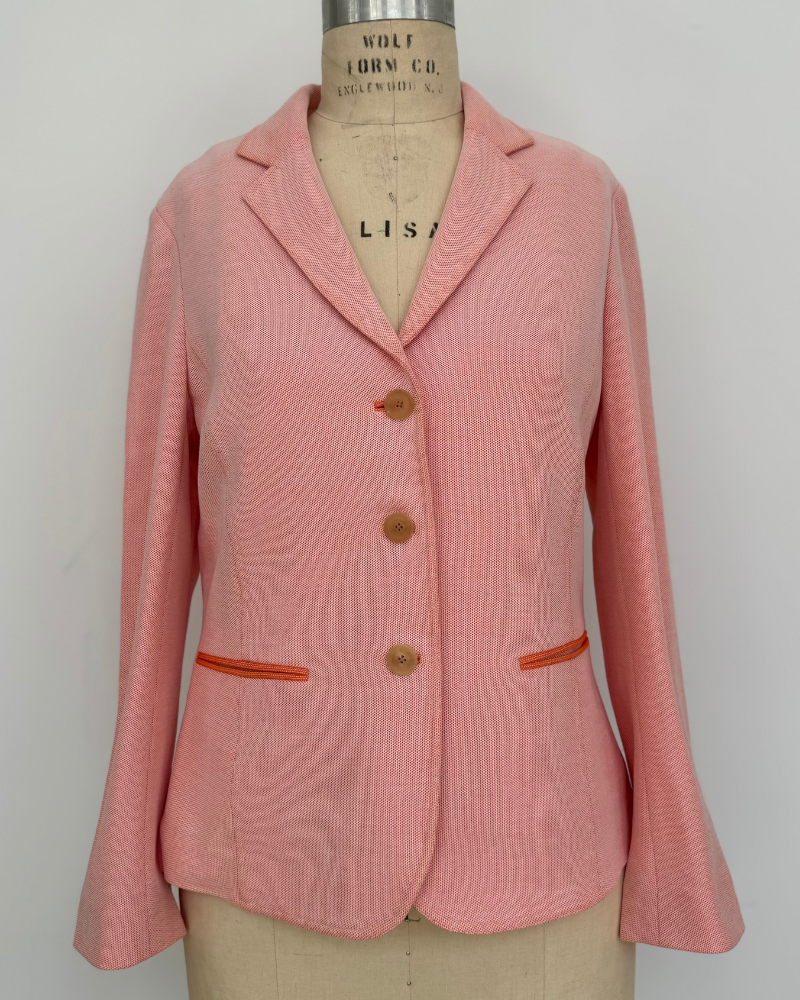 DOUBLE COTTON PIQUE 3 BUTTON JACKET: MELON