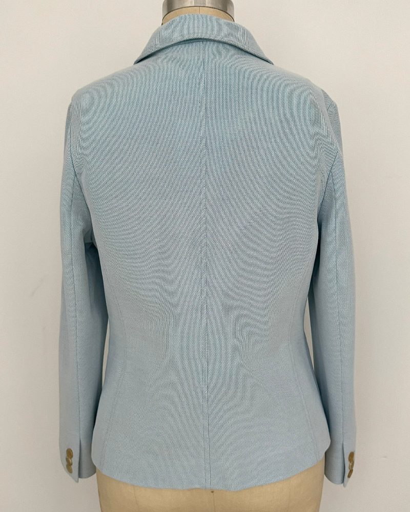 DOUBLE COTTON PIQUE 3 BUTTON JACKET: LIGHT BLUE