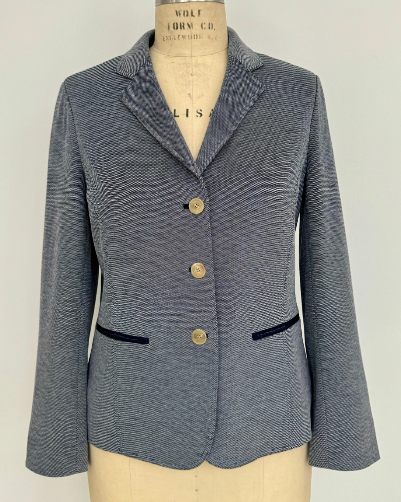 DOUBLE COTTON PIQUE 3 BUTTON JACKET: NAVY
