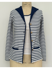 STRIPED COTTON TWIN SET: NAVY-IVORY: JACKET + SHELL