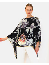 CASHMERE PRINTED PONCHO: DAHLIA: BLACK