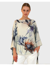 CASHMERE PRINTED PONCHO: DAHLIA: IVORY