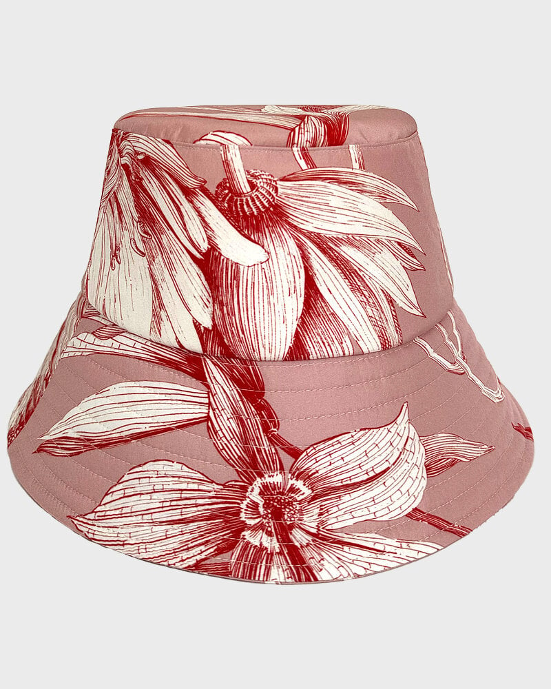 PRINTED SILK  BUCKET HAT: DAHLIA: PINK