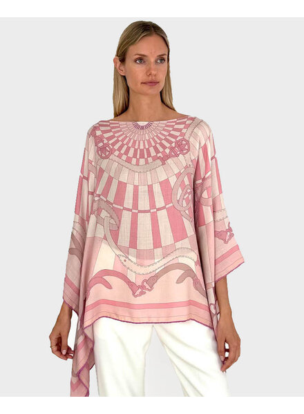 CASHMERE PRINTED PONCHO: FIRENZE: PINK