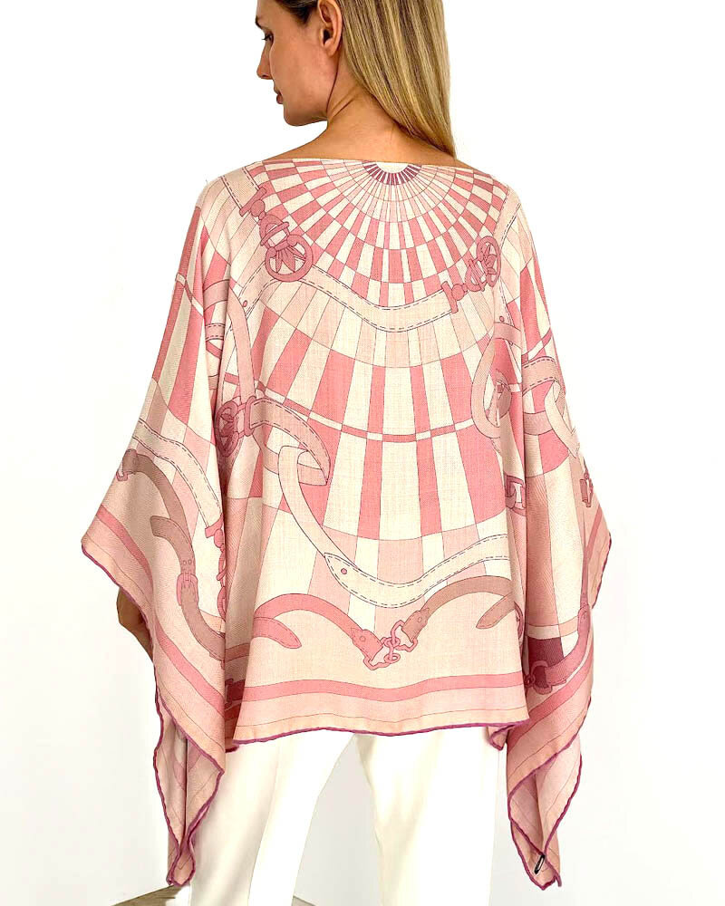 CASHMERE PRINTED PONCHO: FIRENZE: PINK