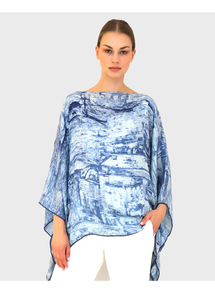 CASHMERE PRINTED PONCHO: VENICE: BLUE