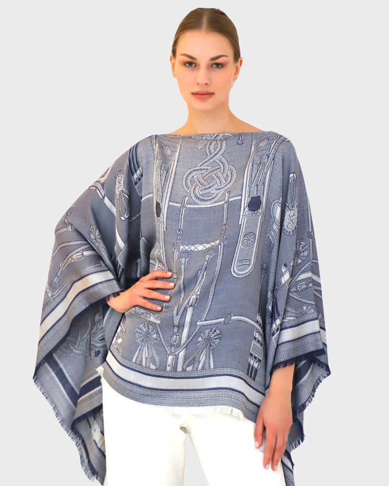 JACQUARD BITS PONCHO: NAVY