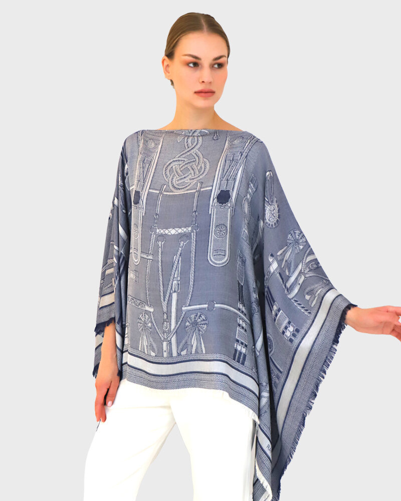 JACQUARD BITS PONCHO: NAVY