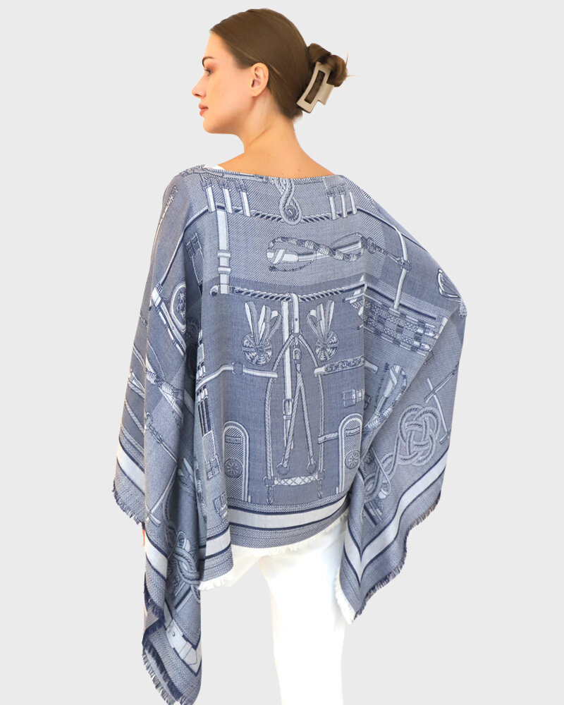 JACQUARD BITS PONCHO: NAVY