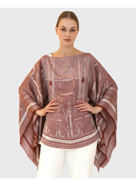 JACQUARD BITS PONCHO: RUST