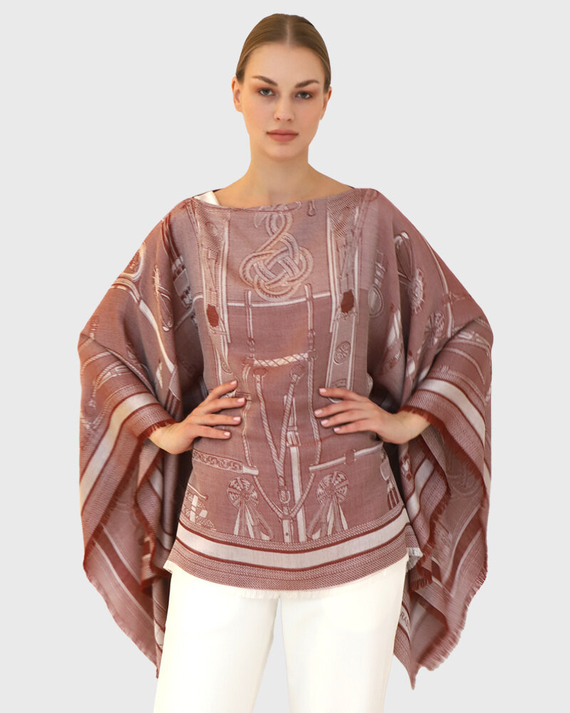 JACQUARD BITS PONCHO: RUST