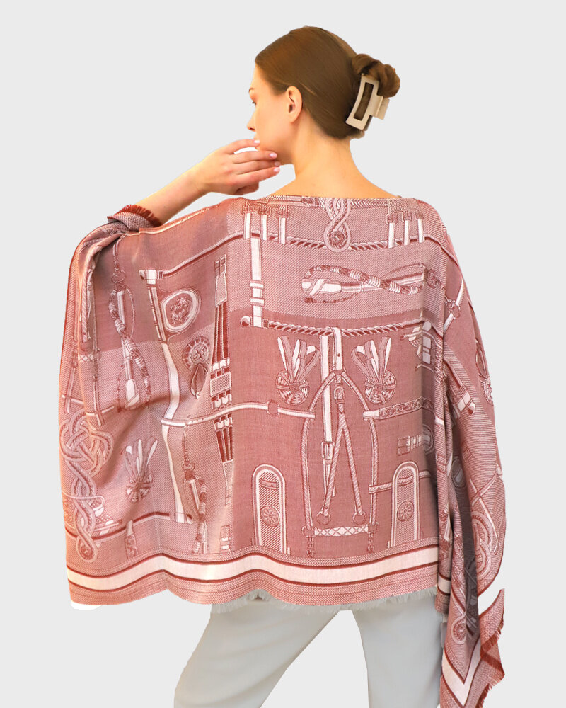 JACQUARD BITS PONCHO: RUST