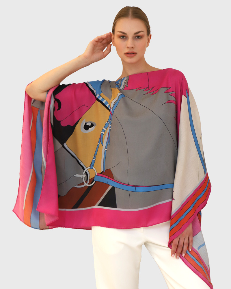 CASHMERE PRINTED PONCHO: AGATHA: PINK - RANI ARABELLA CASHMERE PRINTED PONCHO: AGATHA: PINK - RANI ARABELLA