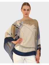 CASHMERE PRINTED PONCHO: AGATHA: NAVY