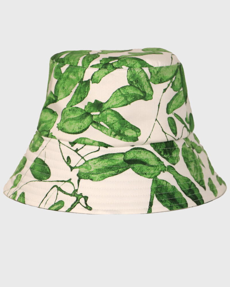 PRINTED COTTON BUCKET HAT: ORTENSIA: GREEN