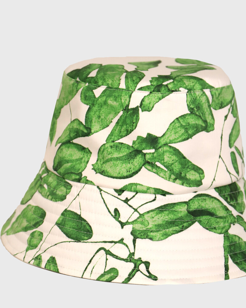 PRINTED COTTON BUCKET HAT: ORTENSIA: GREEN