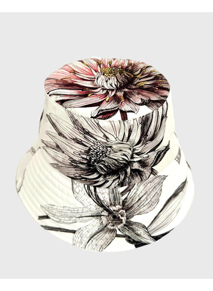 PRINTED SILK  BUCKET HAT: DAHLIA:IVORY