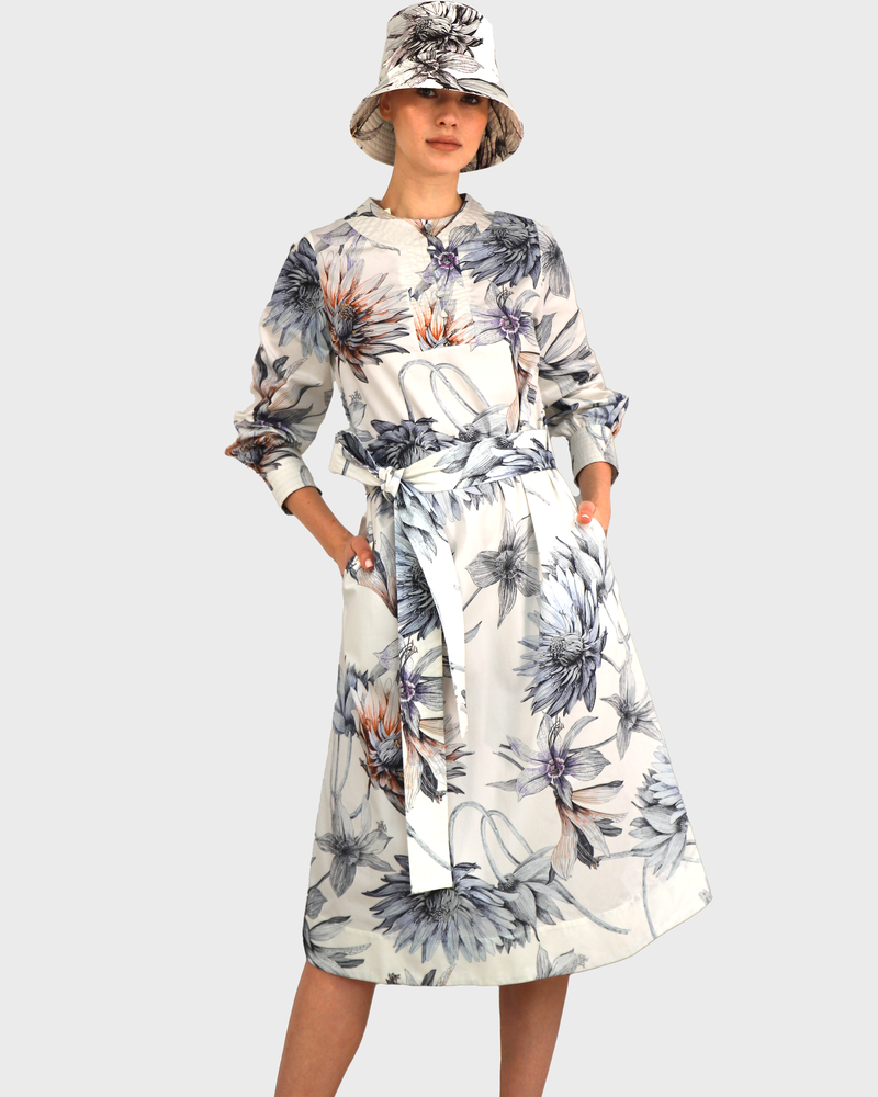 TRAPUNTO DRESS WITH NO WAIST: DAHLIA: IVORY