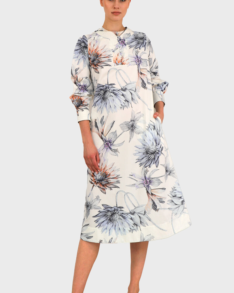 TRAPUNTO DRESS WITH NO WAIST: DAHLIA: IVORY