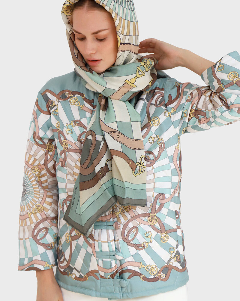SILK PRINTED QUILTED JACKET WITH KNOT BUTTONS: FIRENZE: GREEN