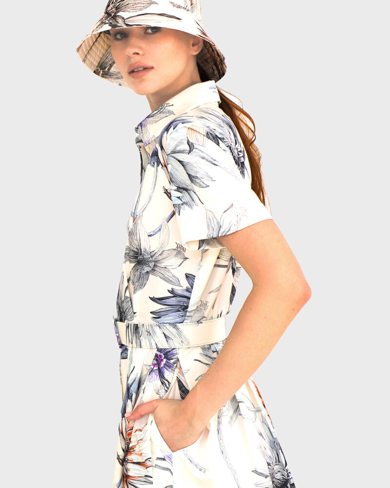 COTTON DRESS WITH BELT AND WAIST: DAHLIA: IVORY