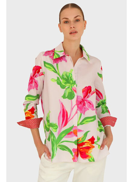 COLLARED COTTON PRINTED SHIRT: IRIS: PINK