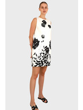 COTTON PRINTED SLEEVELESS DRESS: ORTENSIA: BLACK