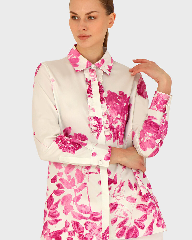 FRONT PLEAT COTTON SHIRT: ORTENSIA: PINK