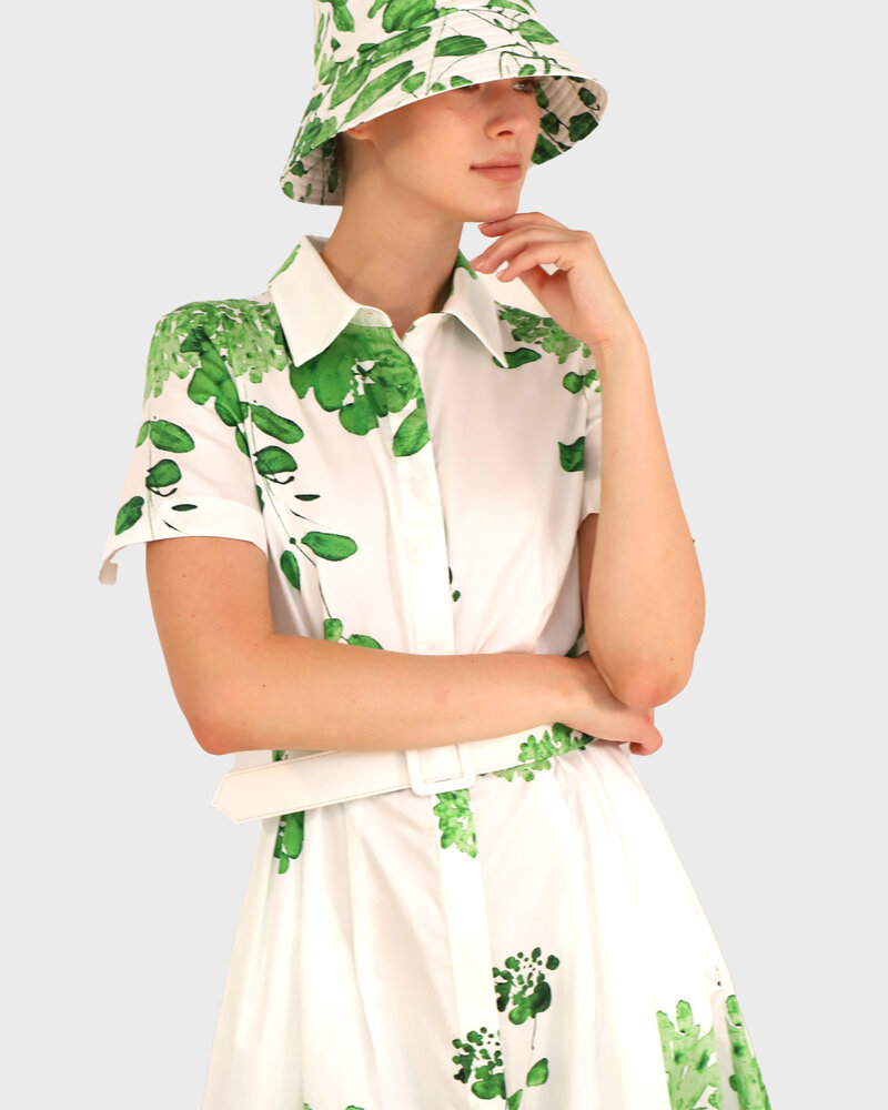 COTTON DRESS WITH BELT AND WAIST: ORTENSIA: GREEN
