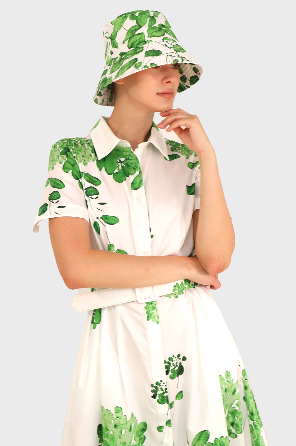 COTTON DRESS WITH BELT AND WAIST ORTENSIA GREEN RANI ARABELLA
