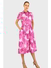 COTTON DRESS WITH BELT AND WAIST: BLOCK PAISLEY: PINK
