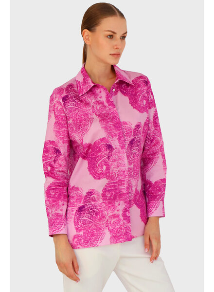 COLLARED COTTON PRINTED SHIRT: PAISLEY: PINK