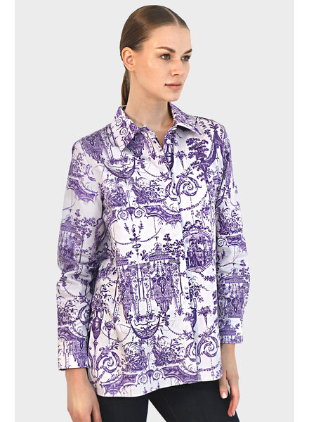 COLLARED COTTON PRINTED SHIRT: TOILE: LILLA