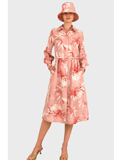 SILK SHIRT DRESS WITH BELT PRINT: DAHLIA: PINK
