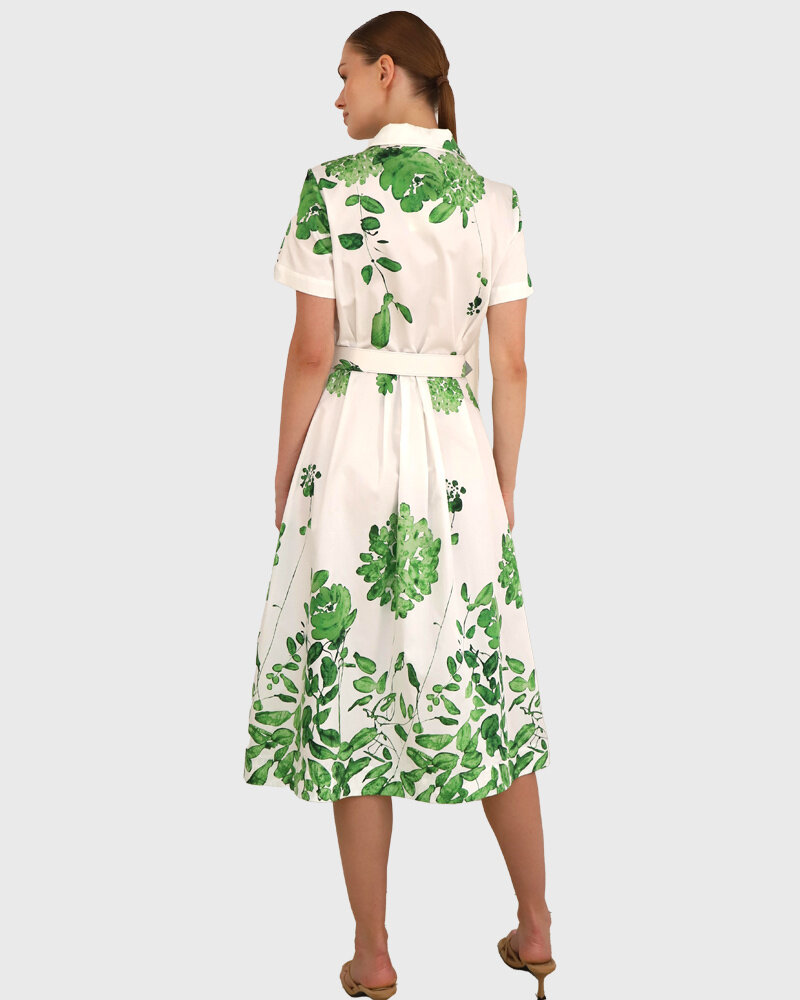 COTTON DRESS WITH BELT AND WAIST: ORTENSIA: GREEN