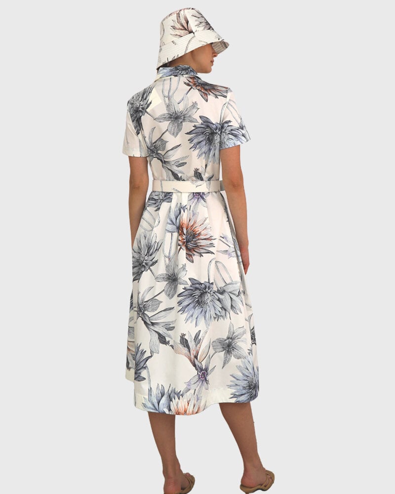 COTTON DRESS WITH BELT AND WAIST: DAHLIA: IVORY