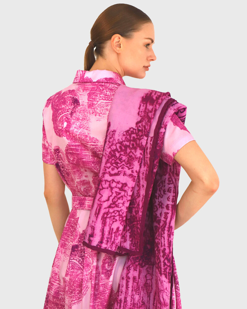 COTTON DRESS WITH BELT AND WAIST: BLOCK PAISLEY: PINK