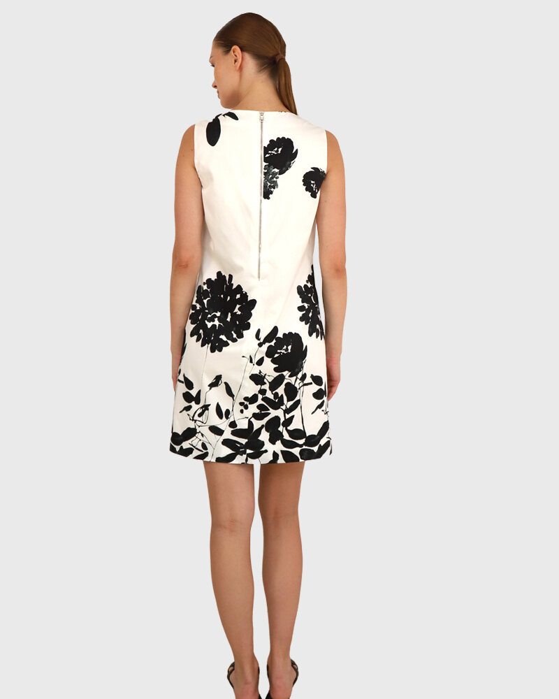 COTTON PRINTED SLEEVELESS DRESS: ORTENSIA: BLACK