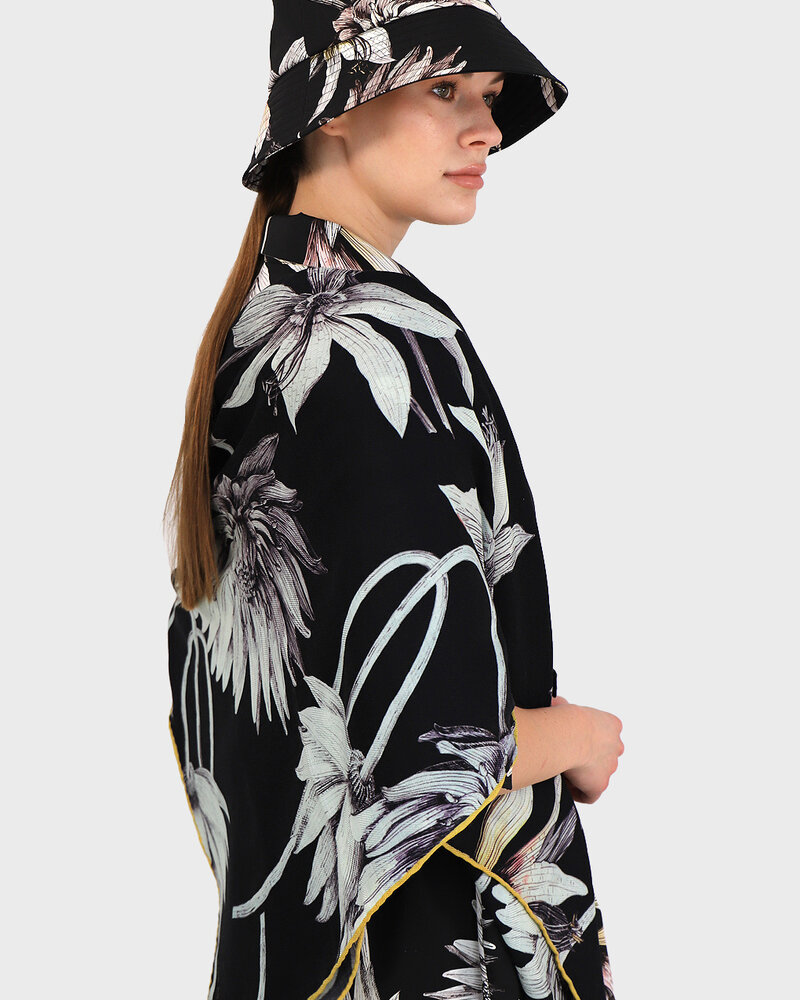 CASHMERE PRINTED SCARF: DAHLIA: BLACK