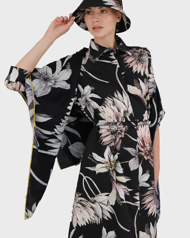 CASHMERE PRINTED SCARF: DAHLIA: BLACK