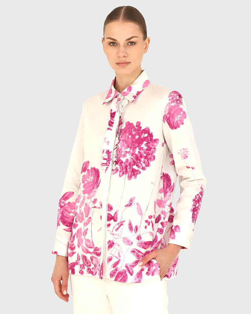 FRONT PLEAT COTTON SHIRT: ORTENSIA: PINK