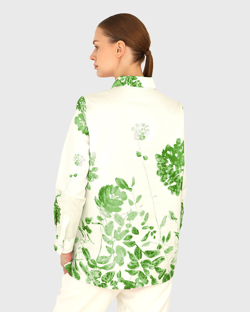 FRONT PLEAT COTTON SHIRT: ORTENSIA: GREEN