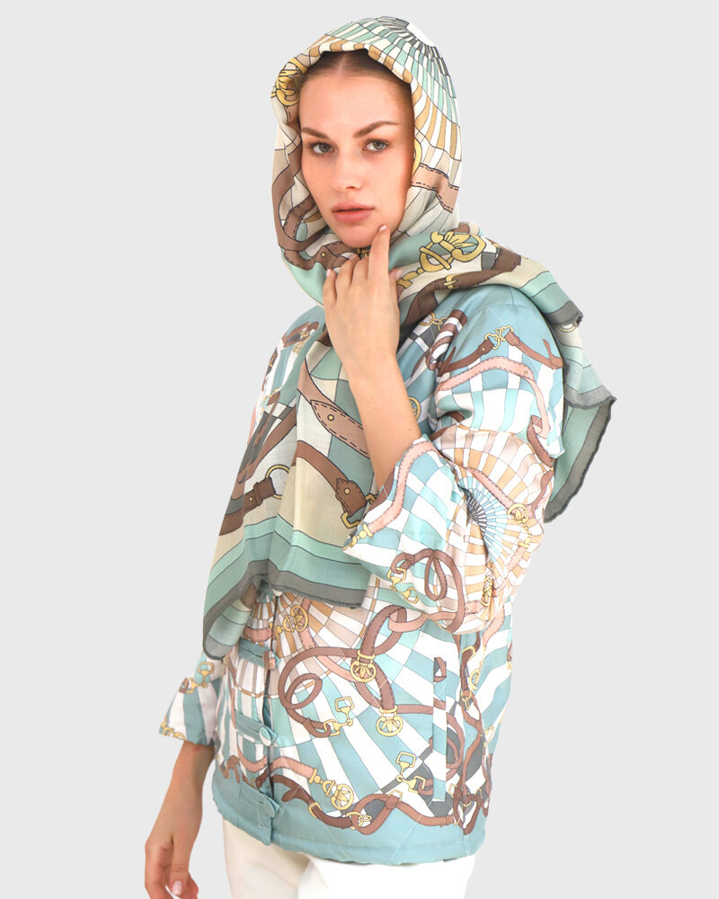 SILK PRINTED QUILTED JACKET WITH KNOT BUTTONS: FIRENZE: GREEN
