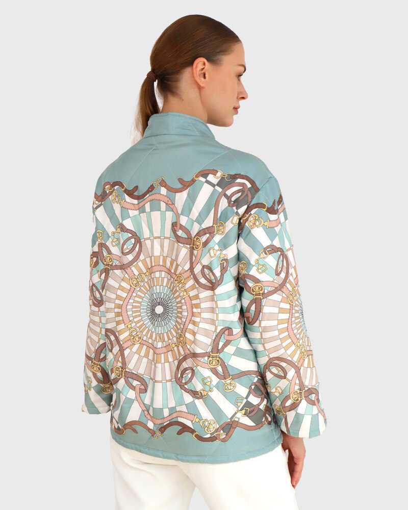 SILK PRINTED QUILTED JACKET WITH KNOT BUTTONS: FIRENZE: GREEN