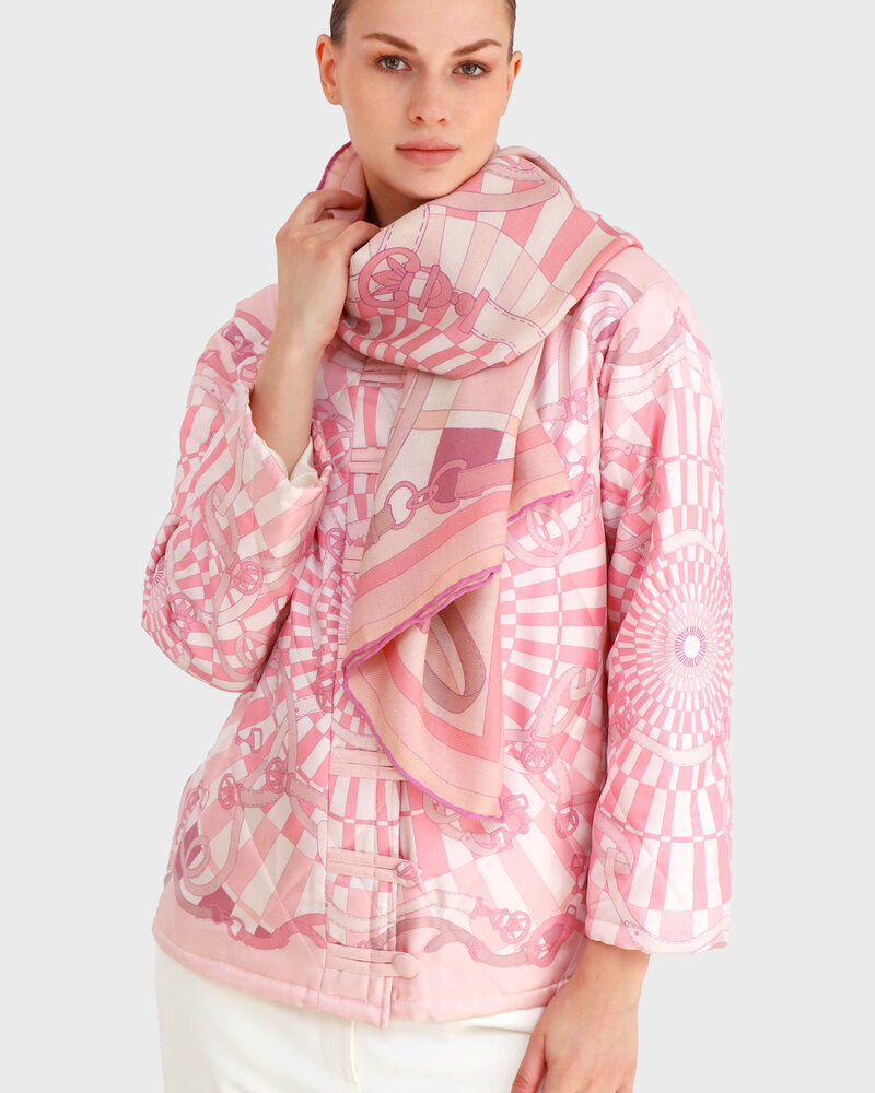 SILK PRINTED QUILTED JACKET WITH KNOT BUTTONS: FIRENZE: PINK