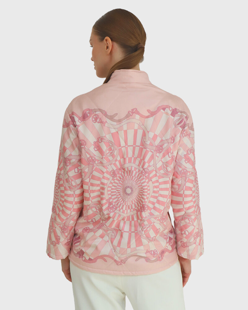 SILK PRINTED QUILTED JACKET WITH KNOT BUTTONS: FIRENZE: PINK