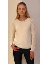 CASHMERE CREWNECK SWEATER W/ RUFFLE: IVORY