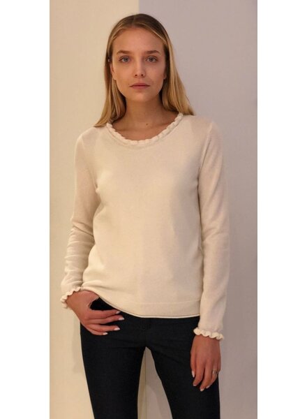 CASHMERE CREWNECK SWEATER W/ RUFFLE: IVORY