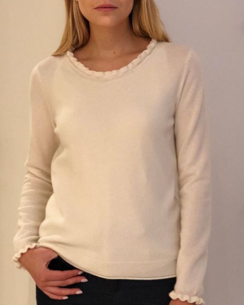 CASHMERE CREWNECK SWEATER W/ RUFFLE: IVORY