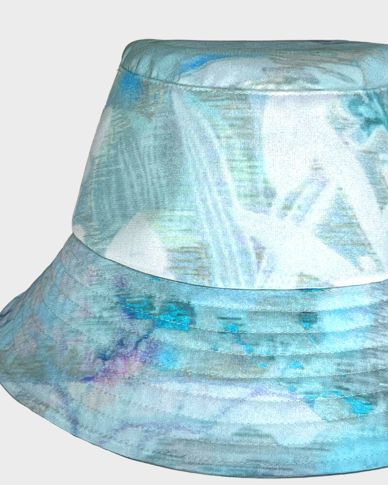 PRINTED SILK  BUCKET HAT: EDEN: AQUA